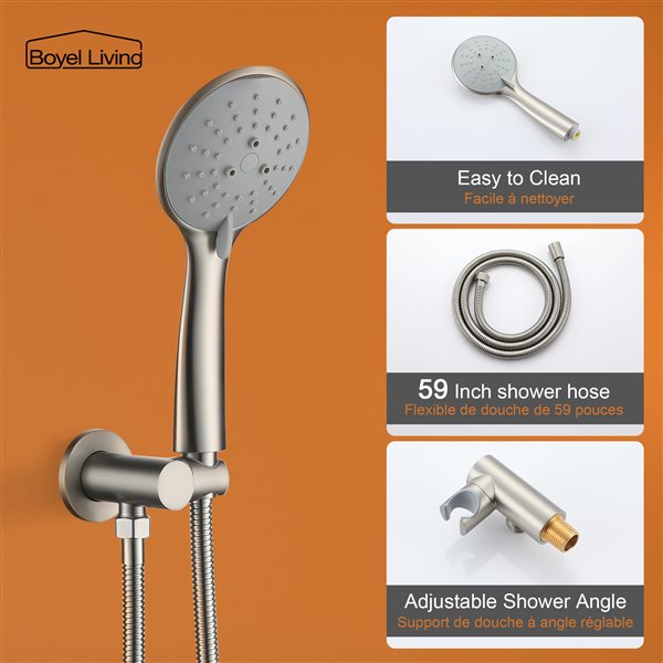 Clihome 12-in Metal Shower Head with Built-in Shower System - Brushed Nickel