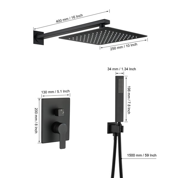 Clihome 10in Metal Shower Head with 2Function Builtin Shower System