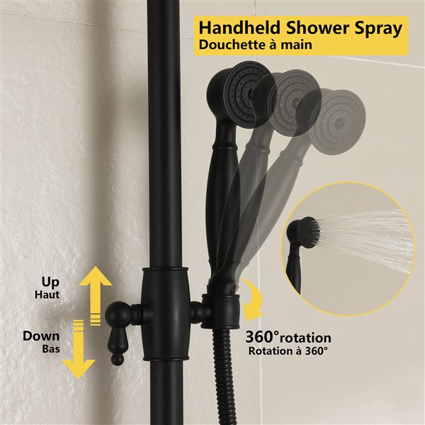 Boyel Living Matte Black 8in Solid Brass Shower Head with Shower Bar