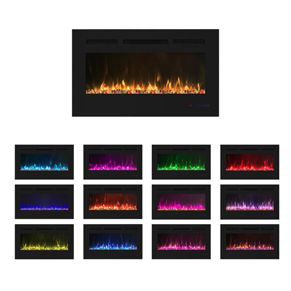 Clihome 30-in W Black LED Built-in and Wall Mount Electric Fireplace ...