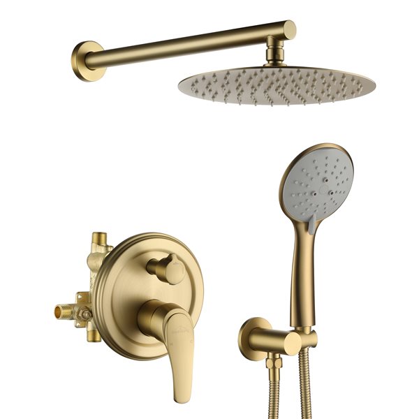 Clihome Brushed Gold 10in Metal Shower Head with Builtin Shower