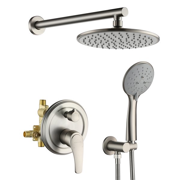 Clihome Brushed Nickel 9-in Metal Round Rain Shower Head with Built-in Shower System