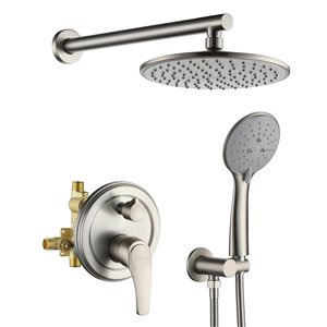 Clihome Brushed Nickel 9-in Metal Round Rain Shower Head with Built-in Shower System