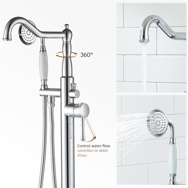 Clihome Polished Chrome 2-Handle Freestanding Bathtub Faucet with Hand Shower Included