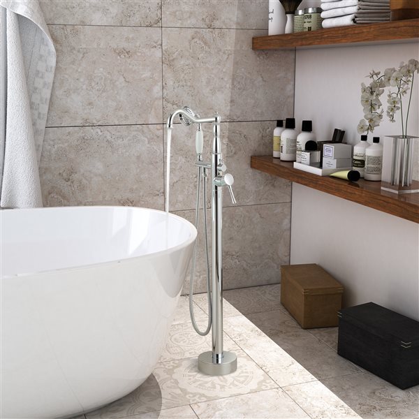 Clihome Polished Chrome 2-Handle Freestanding Bathtub Faucet with Hand Shower Included
