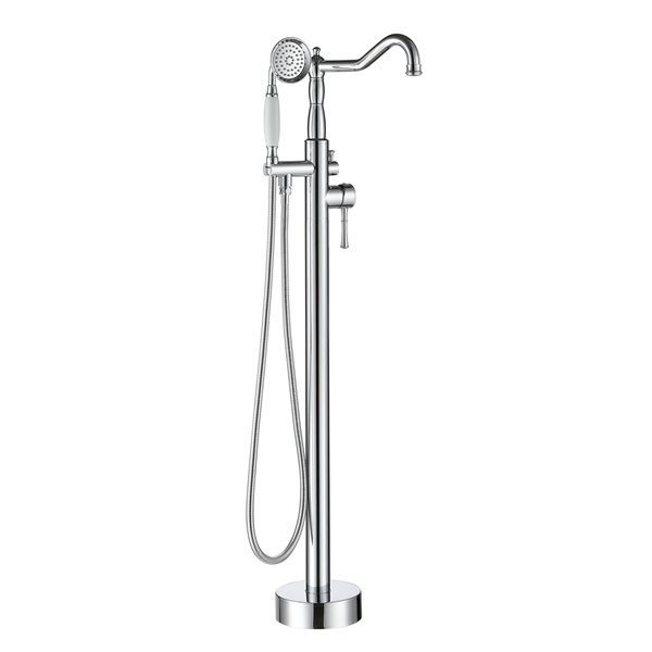 Clihome Polished Chrome 2-Handle Freestanding Bathtub Faucet with Hand Shower Included