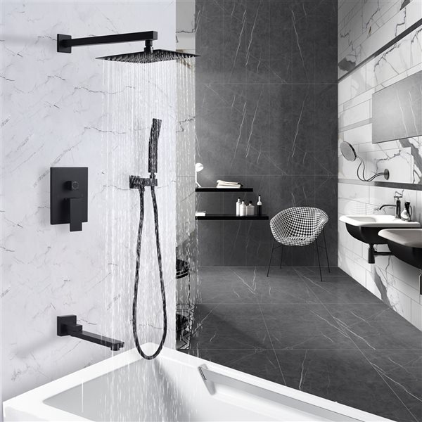 Clihome 10-in Metal Rain Shower Head with Built-in Shower System - Matte Black