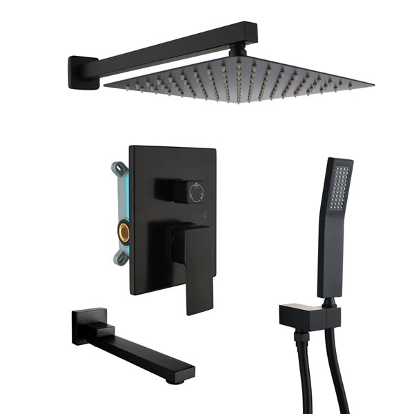 Clihome 10-in Metal Rain Shower Head with Built-in Shower System - Matte Black