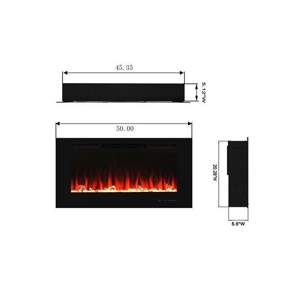 Clihome 50-in W Black LED Built-in and Wall Mount Electric Fireplace