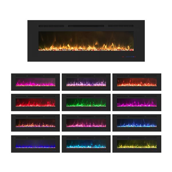 Clihome 50-in W Black LED Built-in and Wall Mount Electric Fireplace