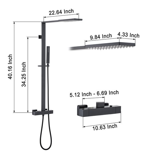 Clihome 10-in ABS Shower Head with Shower Bar System - Matte Black