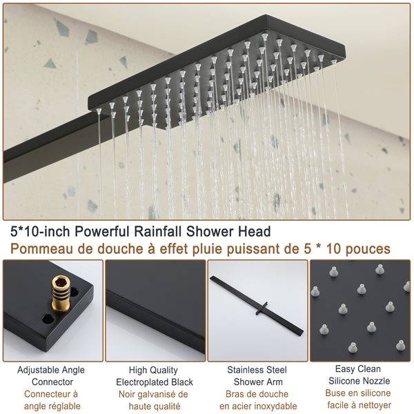 Clihome 10-in ABS Shower Head with Shower Bar System - Matte Black