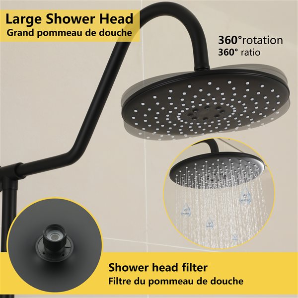 Boyel Living Matte Black 10in Metal Dual Shower Head with Shower Bar