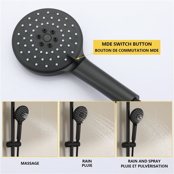 Boyel Living Matte Black 10-in Metal Dual Shower Head with Shower Bar System and Soap Dish