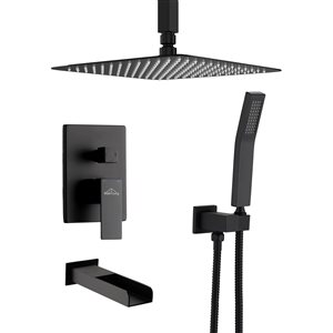 Boyel Living Matte Black 10-in Metal Ceiling Shower Head with 3-Function Built-in Shower System