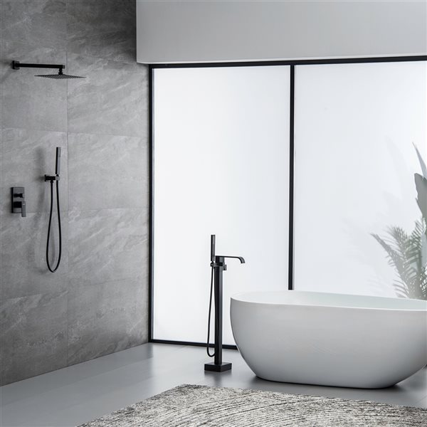 Clihome Matte Black Finish 1-Handle Freestanding Bathtub Faucet with Hand Shower Included