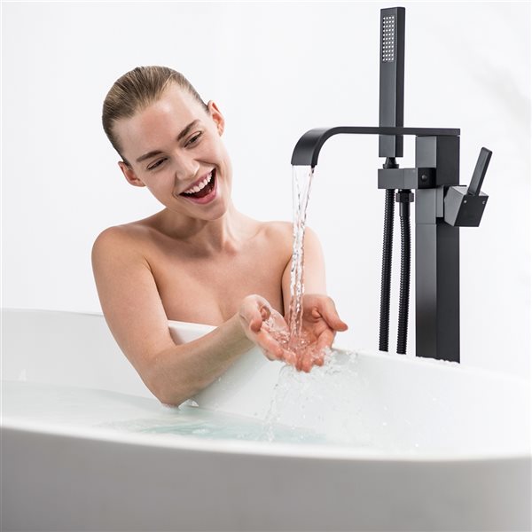 Clihome Matte Black Finish 1-Handle Freestanding Bathtub Faucet with Hand Shower Included