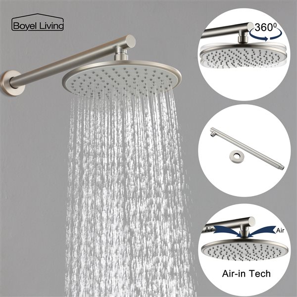 Clihome Brushed Chrome 9-in Metal Fixed Rain Shower Head with Built-in Shower System