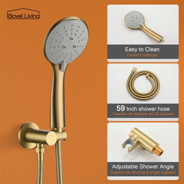 Clihome 12-in Metal Shower Head with Built-in Shower System - Brushed Gold