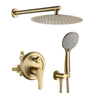 Clihome 12-in Metal Shower Head with Built-in Shower System - Brushed Gold