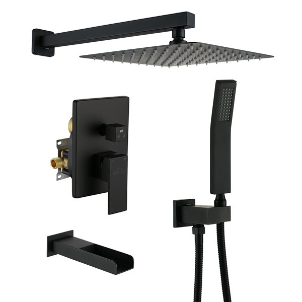 Boyel Living Matte Black 10-in Metal Rain Shower Head with 3-Function Built-in Shower System