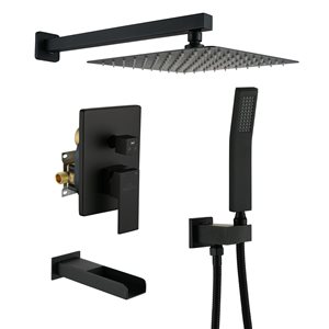 Boyel Living Matte Black 10-in Metal Rain Shower Head with 3-Function Built-in Shower System