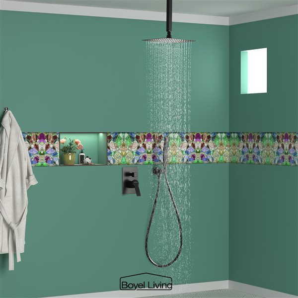 Clihome Matte Black 10-in Metal Ceiling Shower Head with Built-in Shower System