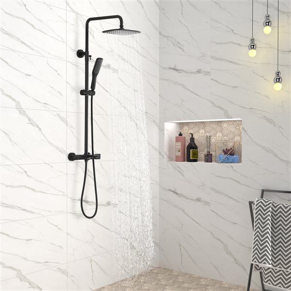 Clihome Matte Black 10-in ABS Square Shower Head with Shower Bar System