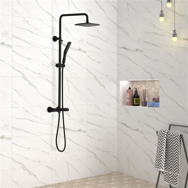 Clihome Matte Black 10-in ABS Square Shower Head with Shower Bar System