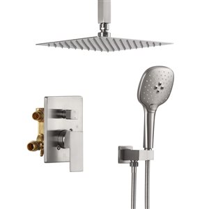 Clihome Brushed Nickel 10-in Metal Ceiling Shower Head with 2-Function Built-in Shower System