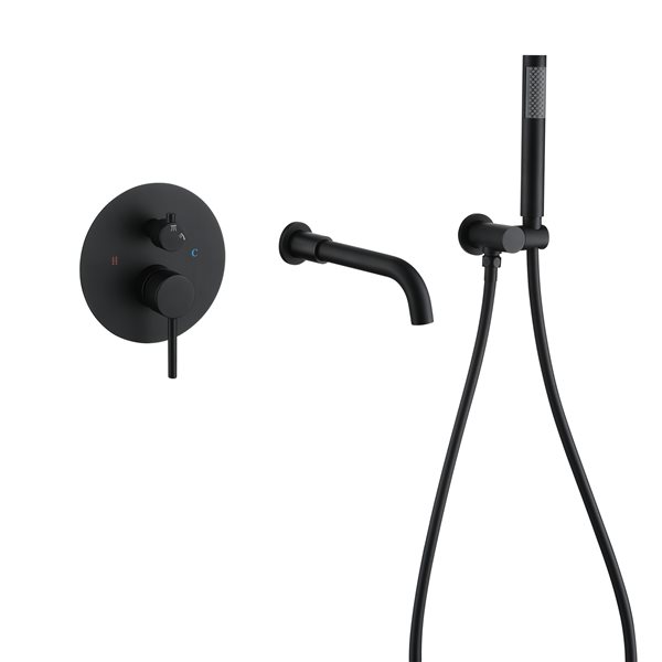 Clihome Matte Black 3-Handle Wall Mount Bathtub Faucet with Hand Shower Included
