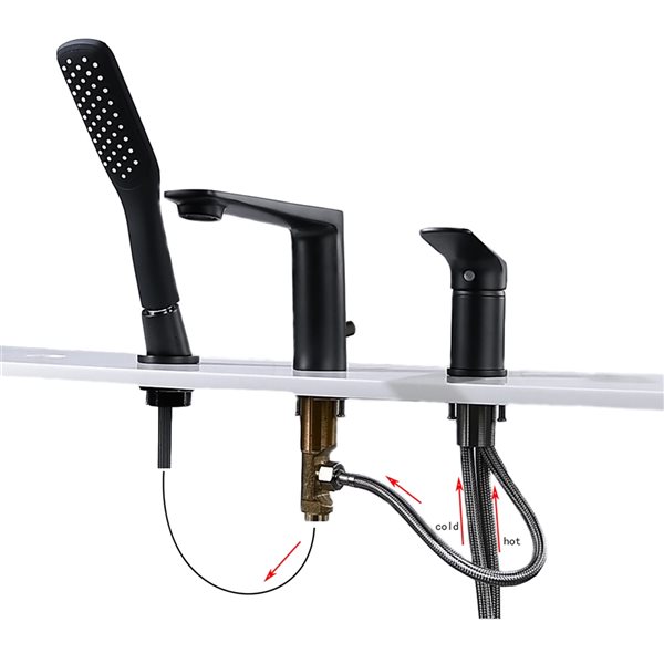 Clihome Matte Black 1-Handle Deck Mount Roman Waterfall Bathtub Faucet with Hand Shower Included