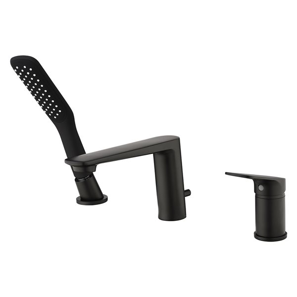 Clihome Matte Black 1-Handle Deck Mount Roman Waterfall Bathtub Faucet with Hand Shower Included