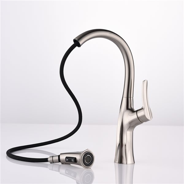 Boyel Living Brushed Nickel 1-Handle Deck Mount Zinc Alloy Pull-Down Lever Kitchen Faucet