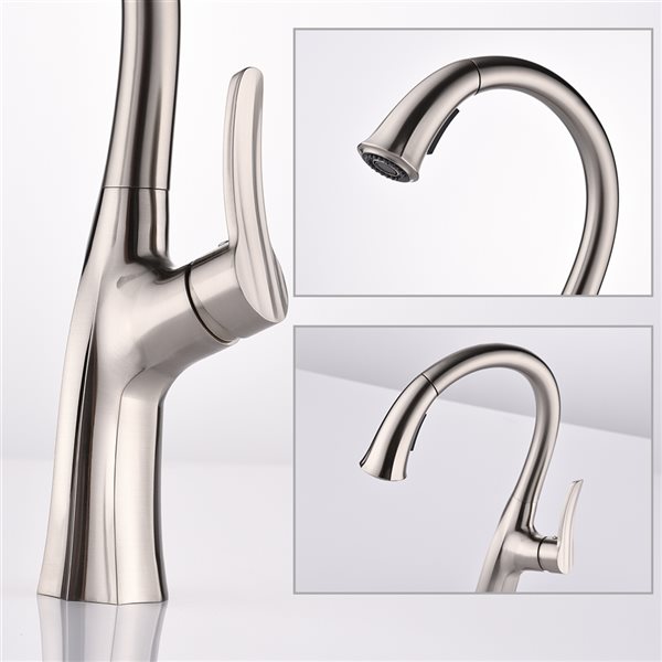 Boyel Living Brushed Nickel 1-Handle Deck Mount Zinc Alloy Pull-Down Lever Kitchen Faucet