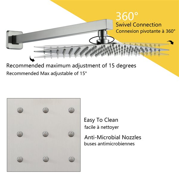 Boyel Living Brushed Nickel 10-in Metal Square Shower Head with Built-in Shower System