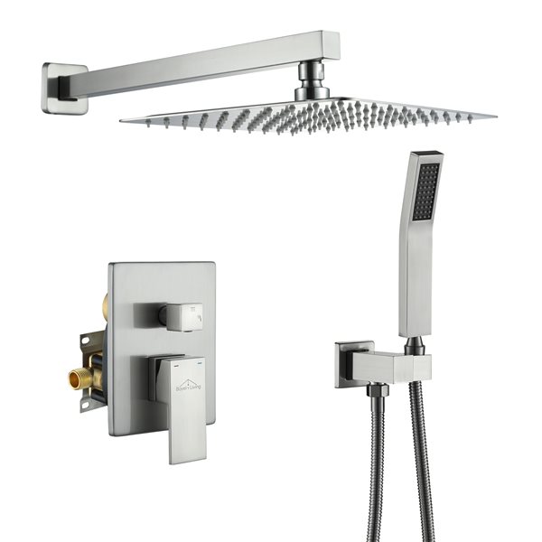 Boyel Living Brushed Nickel 10-in Metal Square Shower Head with Built-in Shower System