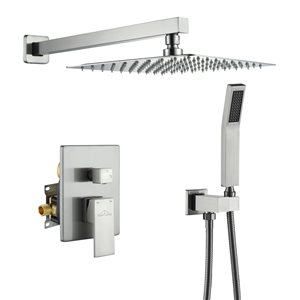 Boyel Living Brushed Nickel 10-in Metal Square Shower Head with Built-in Shower System