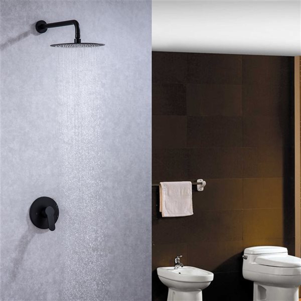 Clihome 10-in Metal Round Shower Head with Built-in Shower System in Matte Black