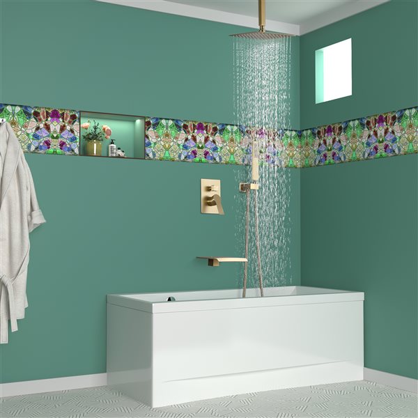 Clihome Brushed Gold 10-in Metal Ceiling Shower Head with 3-Function Built-in Shower System