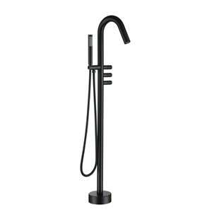 Clihome Matte Black 2-Handle Freestanding Bathtub Filler with Hand Shower Included