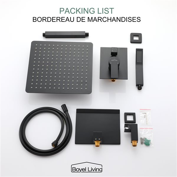 Clihome 12-in Metal Ceiling Shower Head with 3-Function Built-in Shower System - Matte Black