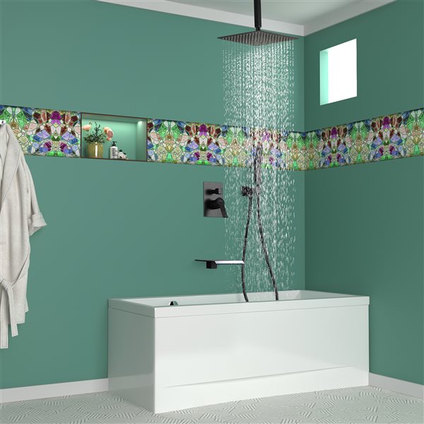 Clihome 12-in Metal Ceiling Shower Head with 3-Function Built-in Shower System - Matte Black