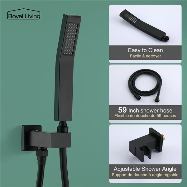 Clihome 12-in Metal Ceiling Shower Head with 3-Function Built-in Shower System - Matte Black