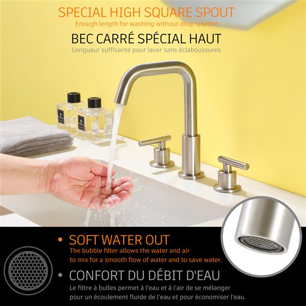 Clihome Brushed Nickel 2-Handle Deck Mount Widespread WaterSense Labelled Bathroom Sink Faucet