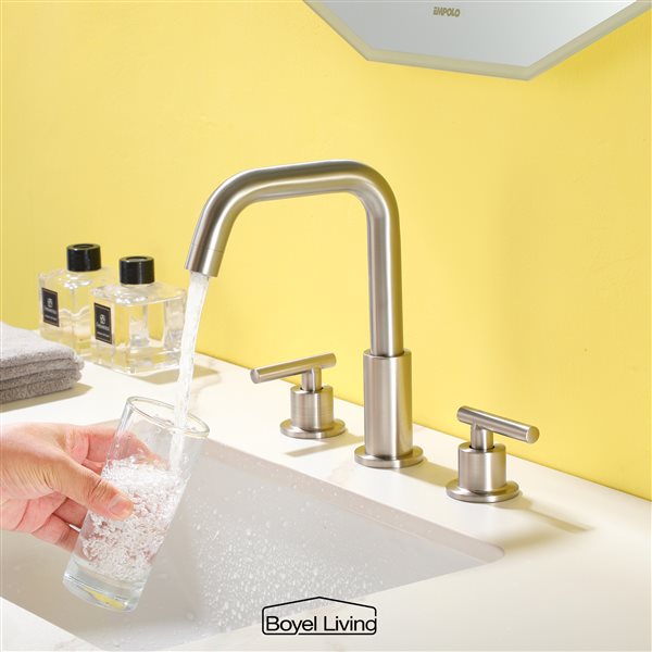 Clihome Brushed Nickel 2-Handle Deck Mount Widespread WaterSense Labelled Bathroom Sink Faucet