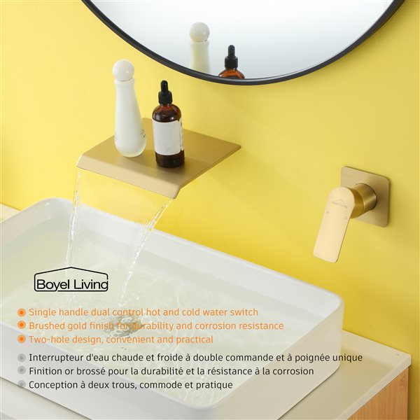 Clihome Brushed Gold 1-Handle Wall Mount WaterSense Labelled Bathroom Sink Faucet