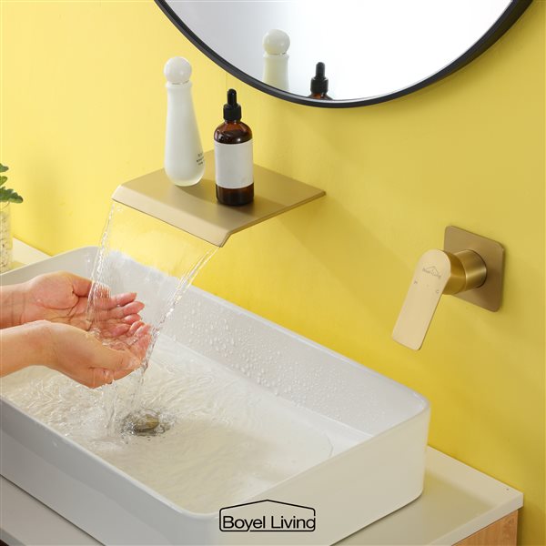 Clihome Brushed Gold 1-Handle Wall Mount WaterSense Labelled Bathroom Sink Faucet