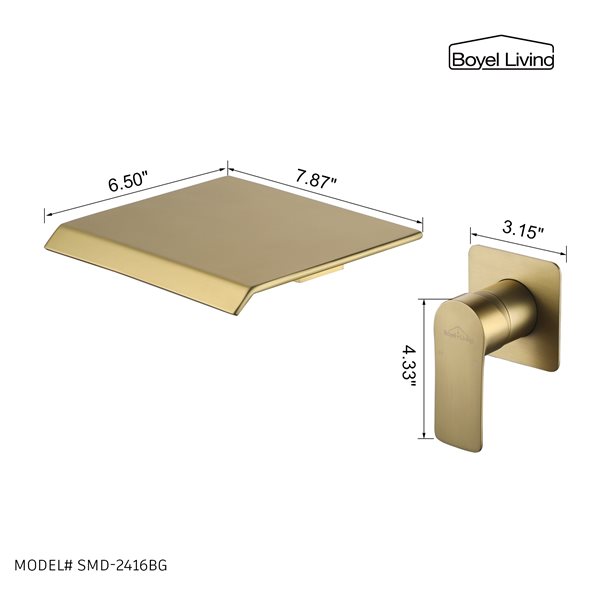 Clihome Brushed Gold 1-Handle Wall Mount WaterSense Labelled Bathroom Sink Faucet