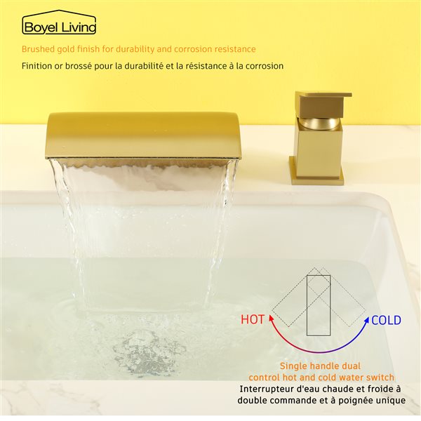 Clihome Brushed Gold 1-Handle Widespread 2-Hole WaterSense Labelled Bathroom Sink Faucet